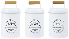 CONFORTIME Súprava 3ks plechových dóz SWEET HOME na čaj, kávu a cukor, viečko s dreveným držadlom