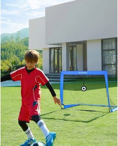 Sada 2 futbalových bránok, prenosné futbalové siete s terčmi, modrá farba