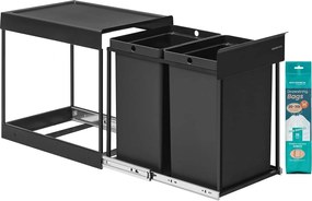 SONGMICS kuchynský systém na triedenie odpadu do skrine, 2 x 20 L, čierny