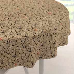 Biante Dekoračný okrúhly obrus PML-093 Pes medzi mačkami na hnedobéžovom Ø 40 cm