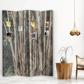 Ozdobný paraván, Bambusové stonky v hnědé barvě - 145x170 cm, štvordielny, korkový paraván