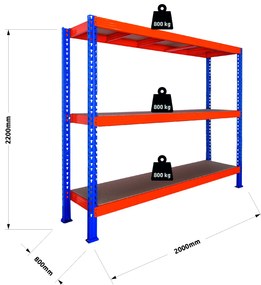 Trestles Nekonečný priemyselný regál 2200x2000x800, 3 police Farba: Červená