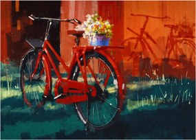 Obraz červeného kolesa, akrylová maľba (70x50 cm)