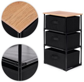 ModernHome Policový textilný organizér s 3 výsuvnými košíkmi loft čierny ModernHome