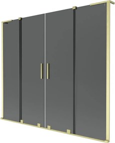 Mexen Velar L Duo, 2-krídlová posuvná vaňová zástena 200 x 150 cm, 8mm šedé sklo, zlatá matná, 896-200-003-42-55