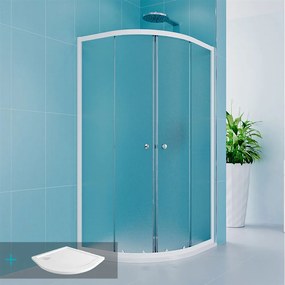 Mereo Mereo, Sprchový set z Kory Lite, štvrťkruh, 90 cm, biely ALU, sklo Grape a nízké SMC vaničky, MER-CK35121ZN