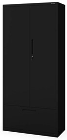 Kovová skriňa MEGAN – čierna, zásuvka na dokumenty, 195 cm