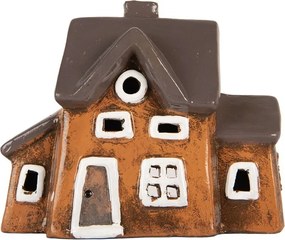 Oranžový keramický svietnik na čajovú sviečku domček Village - 20*11*16 cm
