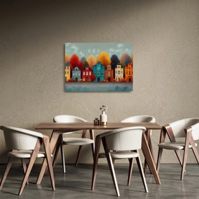 Sklenený obraz - Maľované jesenné mesto (70x50 cm)