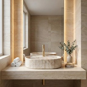 Rea Marcela Saturn, umývadlo na dosku 500×360×135 mm, béžová matná-imitácia kameňa, REA-U3515