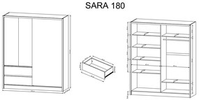Šatní skříň Sara III 184 cm bílá/dub sonoma
