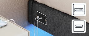 Dvoulůžková postel Timaro 160x200 s nabíjecí stanicí a LED osvětlením šedá
