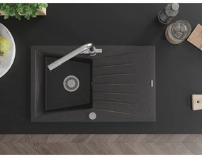 Mexen Cesar, granitový drez 775x470x190 mm, 1-komorový a chrómová batéria Duero, čierna škvrnitá, 6514-76-671600-00