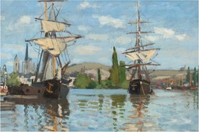 Obraz - Claude Monet, Ships Riding on the Seine at Rouen, reprodukcia (90x60 cm)