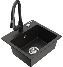 Mexen Milo, 1-komorový granitový drez 435x410x171 mm a drezová batéria Elia, čierna-zlatá metalíza, 6505-75-670101-70