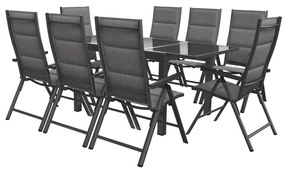 Livarno home Hliníkový záhradný stôl Houston, strieborný + Hliníkové kreslo Toronto s vysokým operadlom, antracitové, 8 kusov  (800008141)