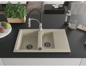 Mexen Gaspar, 1,5-komorový granitový drez 737x475x177 mm a drezová batéria Aster, béžová, 6507-69-73450-07-B