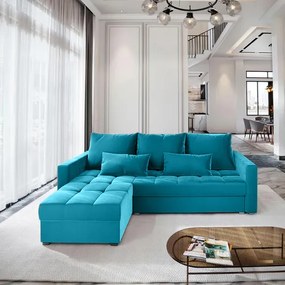 AKCIA Modrá rozkladacia rohová pohovka ZENOVA 220x140 cm, obojstranná II. akosť