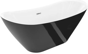 Mexen Lotos, voľne stojaca vaňa 140 x 75 cm, biela/čierna, chrómový prepad, 52051407775-01