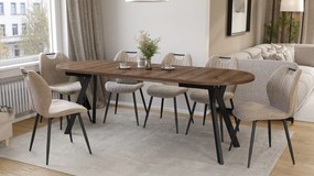 Mazzoni ALMO Hnedý dub / čierne nohy - OVÁLNY ROZKLADACÍ STÔL 140-240 cm PRE 10-12 OSÔB
