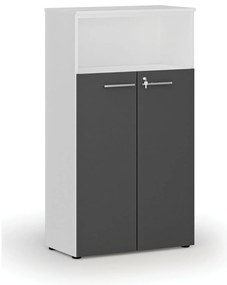 Kombinovaná kancelárska skriňa PRIMO WHITE, dvere na 3 poschodia, 800 x 420 x 1434 mm, biela/grafit