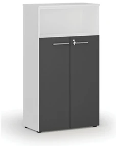 Kombinovaná kancelárska skriňa PRIMO WHITE, dvere na 3 poschodia, 800 x 420 x 1434 mm, biela/grafit