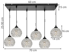 Závesné svietidlo Crystal, 5x strieborné krištáľové tienidlo