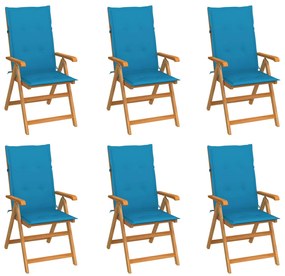 Záhradné stoličky 6 ks s modrými podložkami tíkový masív