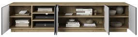 TV stolík Asha 200 cm na sokli - artisan / rivier stone mat