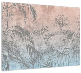 Sklenený obraz - Tropické rastliny na stene (70x50 cm)