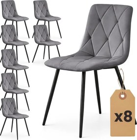 Sada ôsmich jedálenských stoličiek MILO zamatové, grafitové / čierne nohy (8 ks)