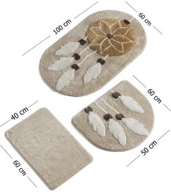Svetlohnedé kúpeľňové predložky v súprave 3 ks 100x60 cm Ruya – Foutastic