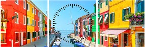 Obraz - Ostrov Burano, Benátky, Taliansko (s hodinami) (90x30 cm)
