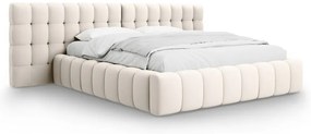 Krémová čalúnená dvojlôžková posteľ s úložným priestorom a roštom 160x200 cm Mamaia – Micadoni Home