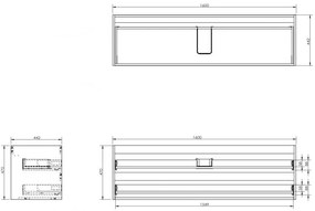 Mexen Box-A, závesná skrinka 160 cm, 2 zásuvky, biela matná, 91AX0-1600-470-2-01