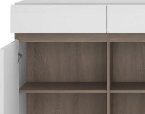 Široká úložná komoda Linate, biely lesk/dub