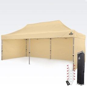 BRIMO Nožnicový párty stan PREMIUM ALU 4x8 m s 3 stenami béžový