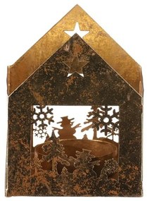 Kovový svietnik House, zlatý, 8 x 8 x 10 cm