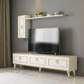 TV stěna LORENZ 180 cm bílá/zlatá
