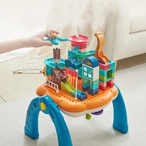 LEAN Toys Edukačný interaktívny stôl so stavebnou plochou 2v1 modrý