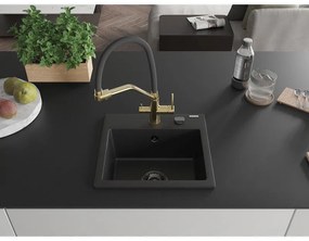 Mexen Milo, granitový drez 435x410x171 mm, 1-komorový a drezová batéria Duo, čierna, 6505-77-671701-57-B