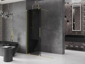 Mexen Velar, sprchová zástena s posuvnými dverami Walk-in 140 x 200 cm, 8mm šedé sklo, zlatá matná, 871-140-000-43-55