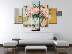 Gario Ručne maľovaný obraz Farebné kvety vo váze - 5 dielny Rozmery: 150 x 70 cm