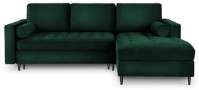 Zelená zamatová rozkladacia rohová pohovka Milo Casa Santo, pravý roh