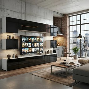 Obývacia stena Belini Premium Full Version  čierny lesk + LED osvetlenie Nexum 47