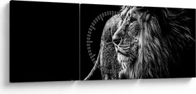 Obraz - Lev (s hodinami) (90x30 cm)
