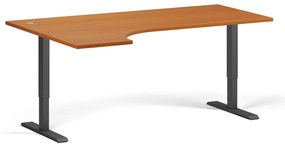 Rohový výškovo nastaviteľný stôl, 180x120 cm, 2 motory, L/P, čierna podnož, čerešňa