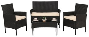 Záhradná súprava 2 kresiel, pohovky a stolíka HWC-N98 - antracit, krémový vankúš