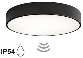 Kúpeľňové stropné svietidlo CLEO so senzorom, 4xE27/24W/230V, priemer 50 cm, IP54, čierne