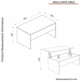 Rozkladací konferenčný stolík AKILLI 44,8x90 cm biela
